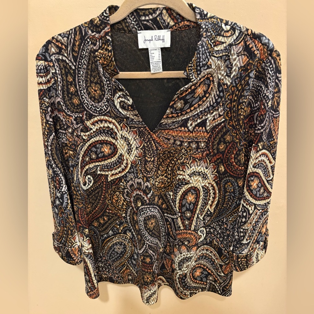 Joseph Ribkoff Paisley Print V-Neck Blouse Top Women’s 10 - Picture 2 of 9